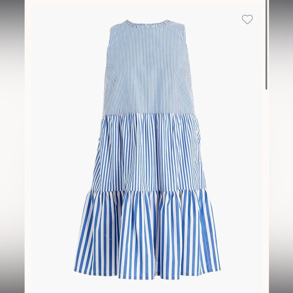 J. Crew Factory Dresses & Skirts - J. Crew Tiered Popover Blue Striped Classic Ruffle Cotton Dress in Cotton Poplin